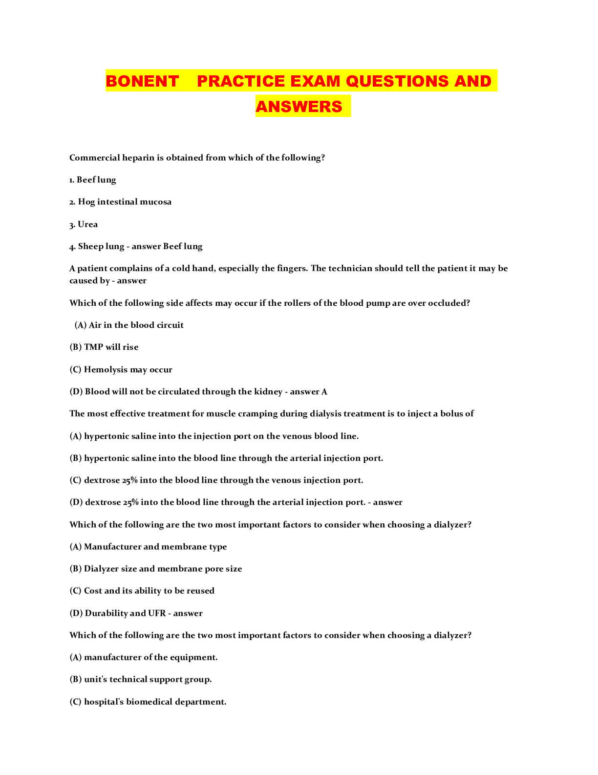 Preview image of BONENT PRACTICE EXAM QUESTIONS AND ANSWERS document